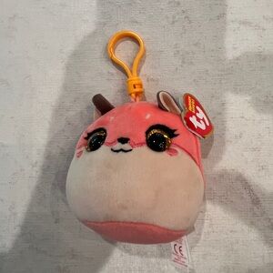 TY Squishy Beanies Roxie Fox Keychain - Pink and Cream